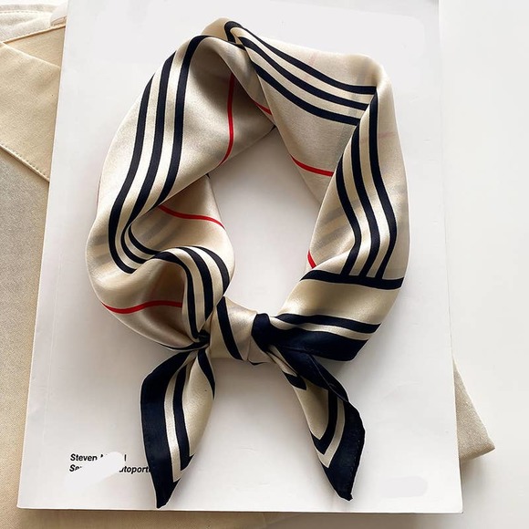 Handmade Accessories - Luxury Mulberry Silk Square Vintage Check Stripes Scarf Neckerchief Headband